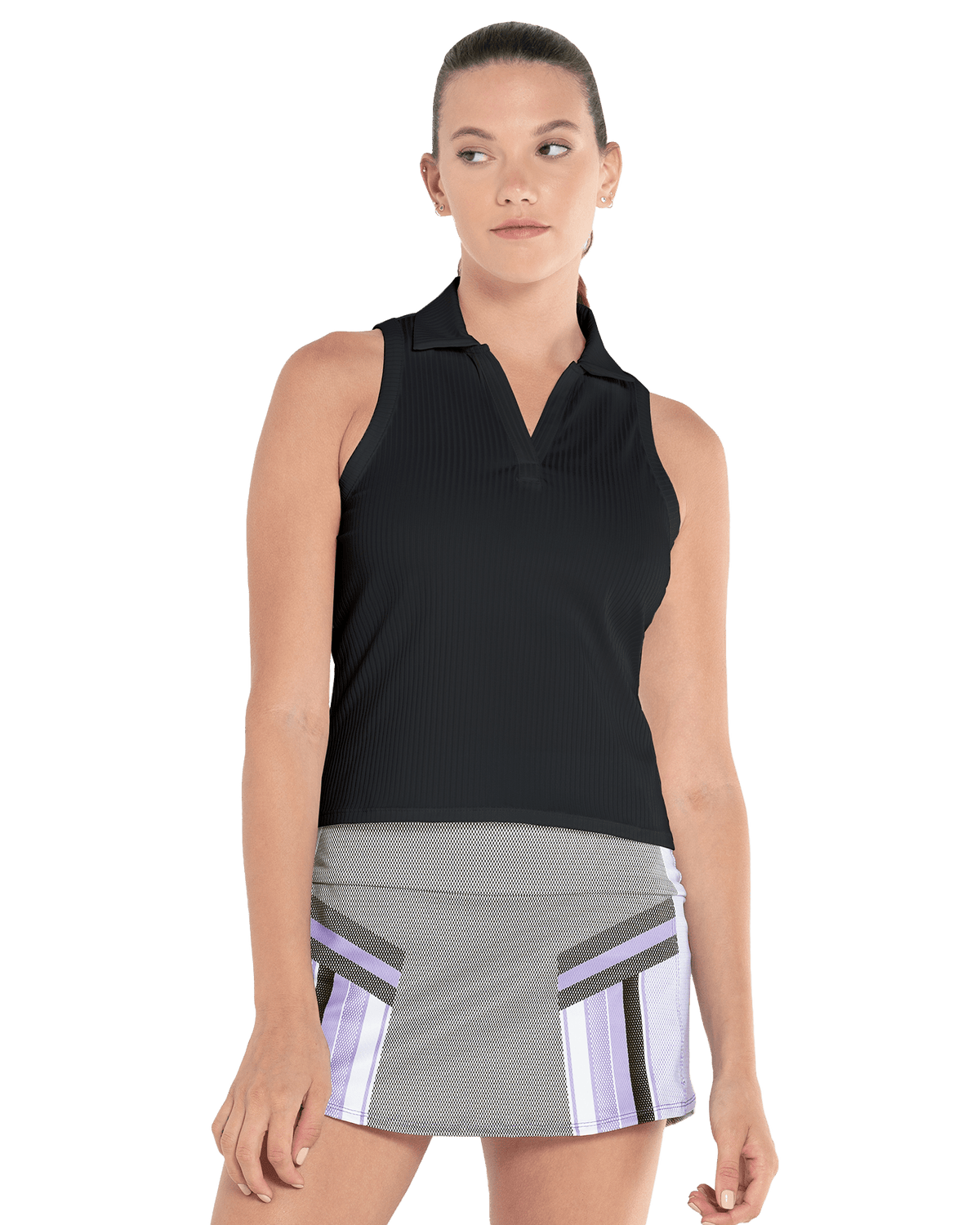 197231-008 | SLEEVELESS RIB POLO | BLACK